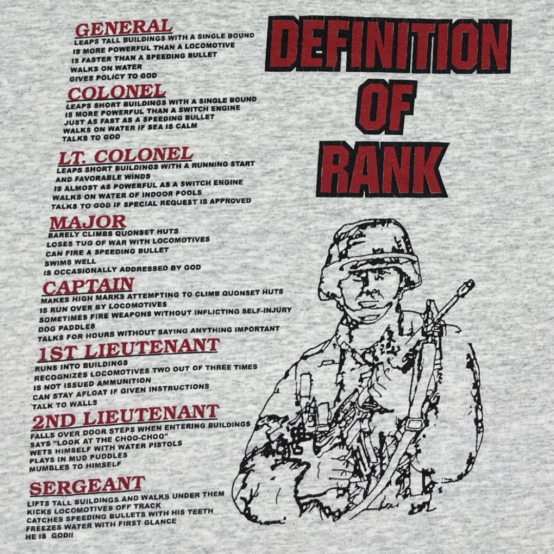 90s MILITARY "DEFINITION OF RANK"  HUMOR T-SHIRT (L)